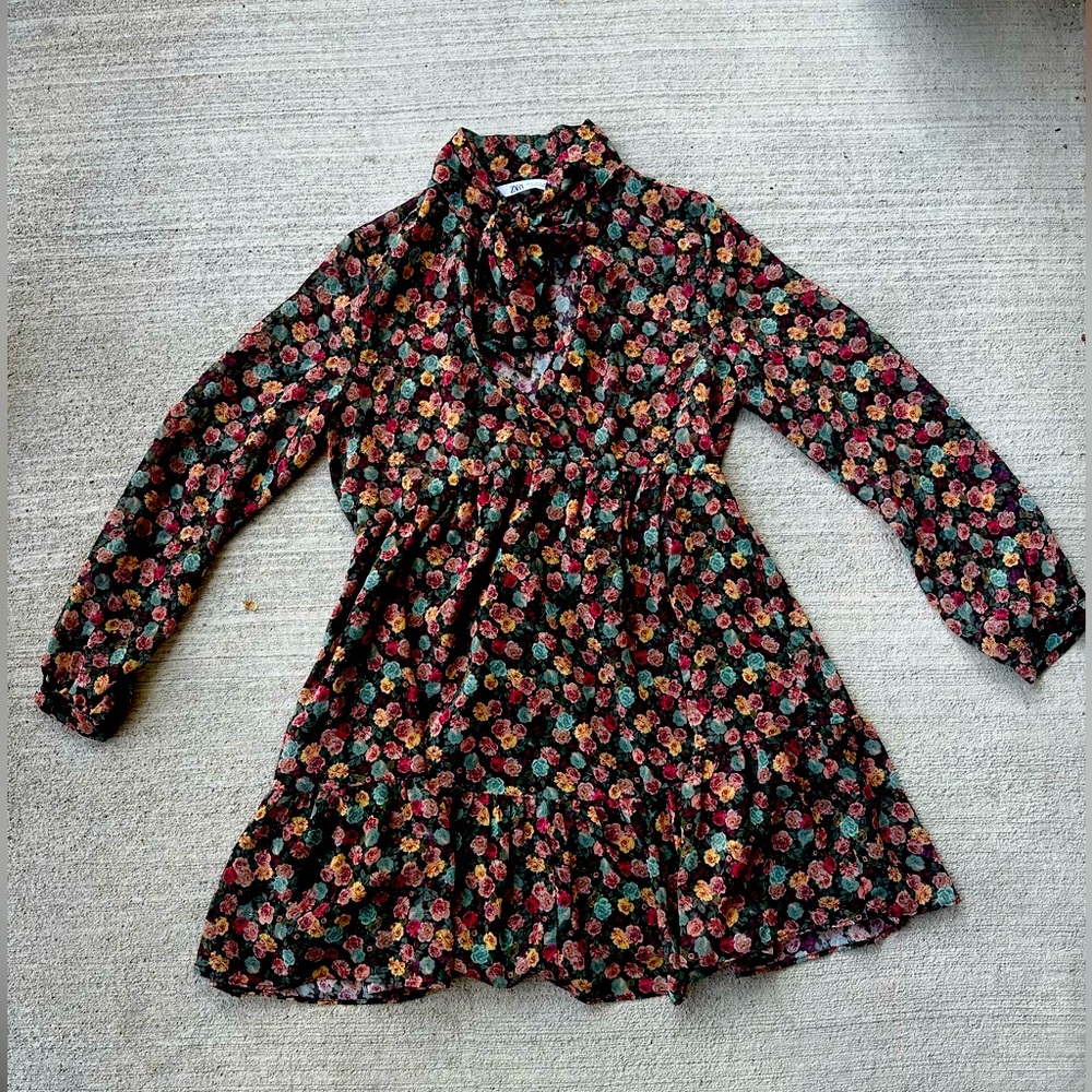 Zara Floral Sheer Mini Dress Size Medium
